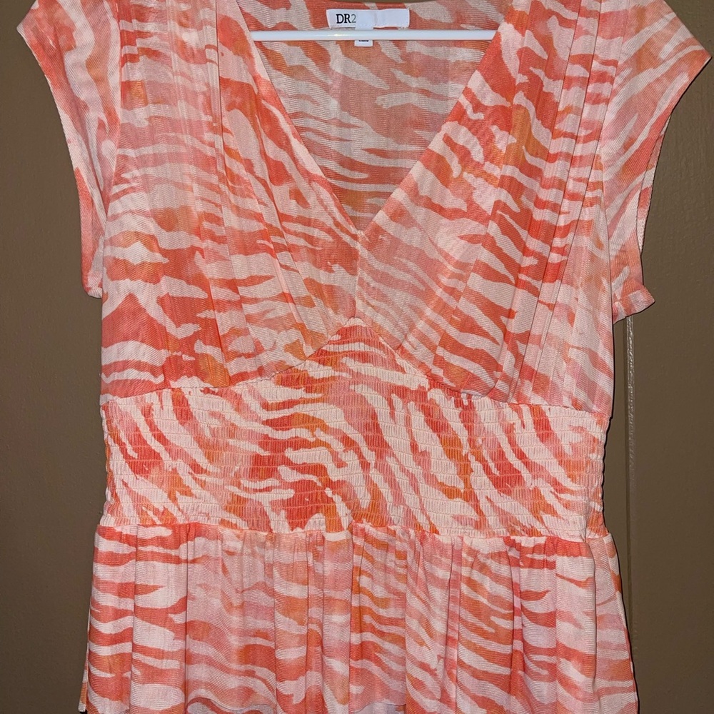 DR2 Women's Coral and White Zebra Print Blouse